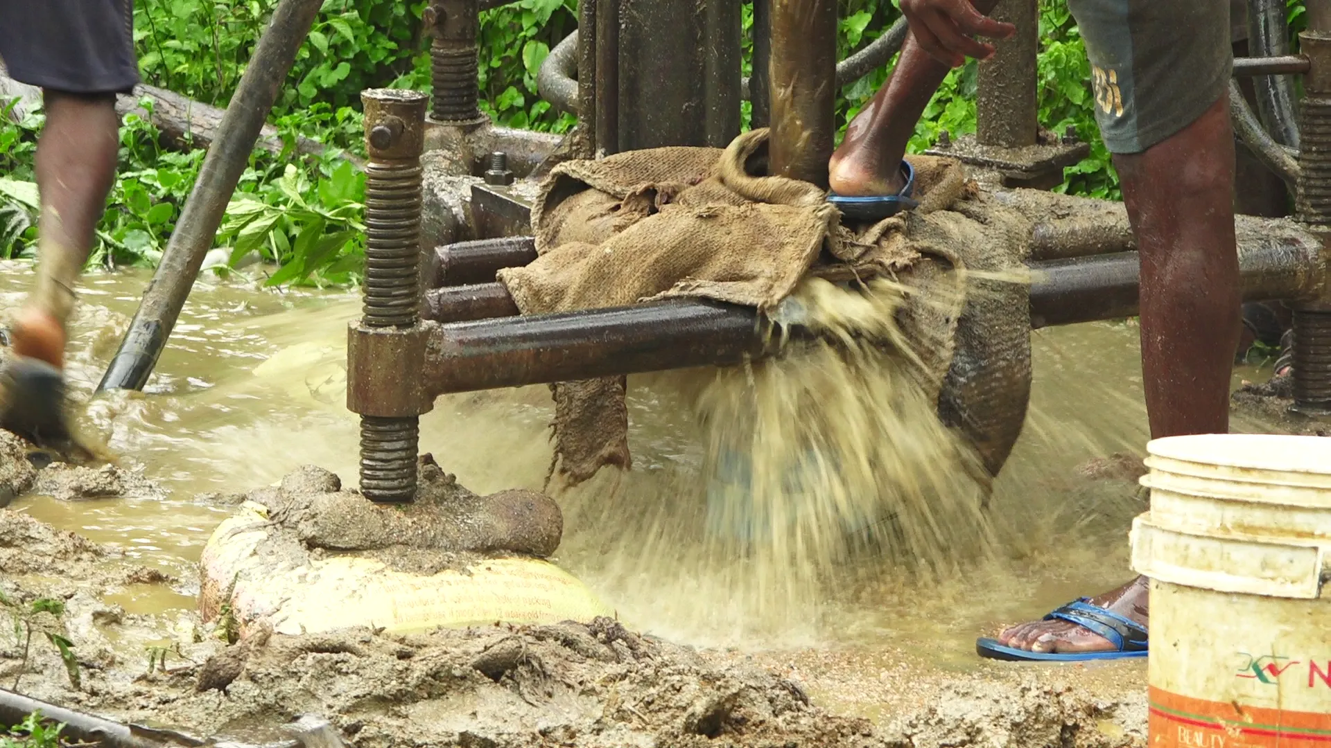 A new well gushing forth fresh water.